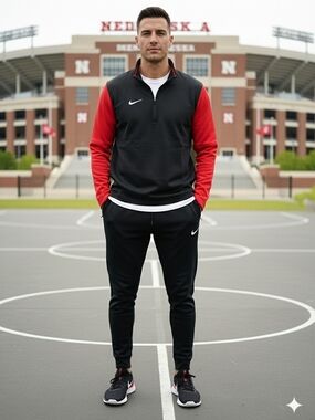 Nike Black Pullover with Red Sleeves and White Swoosh